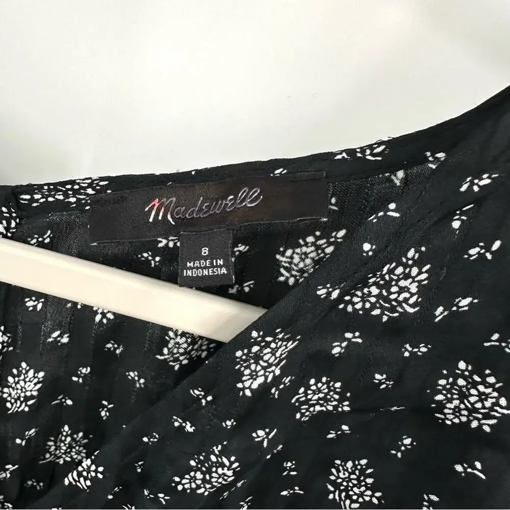 Madewell Floral Ruched Midi Dress in Black Size 8